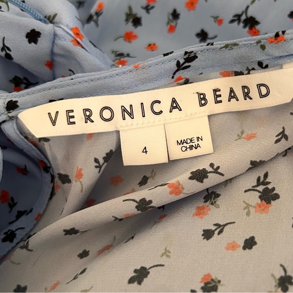 Veronica Beard Lila Silk Puff Sleeve Floral Print Mini Dress in Light Blue Sz 4 - Picture 8 of 9